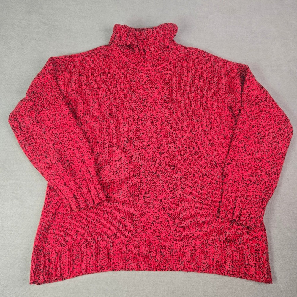 Jones New‎ York Sport Red Black Speckled Cable Knit Turtleneck Sweater XL